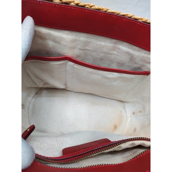 Michael Kors Santorini Straw Corn Husk Leather Trim Turn Lock Tote Shoulder Bag - Picture 14 of 16